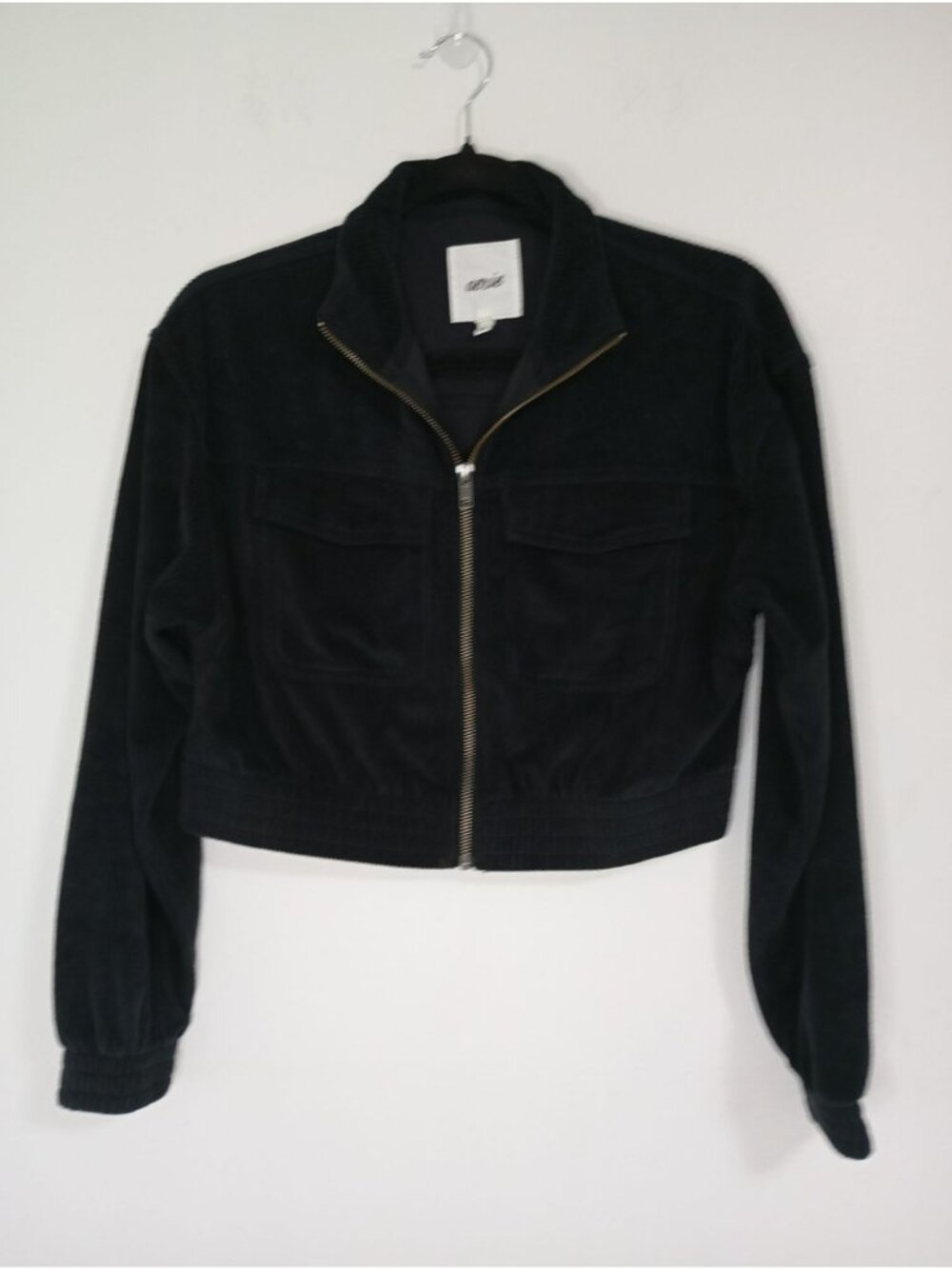 Aerie Womens Black Corduroy Jacket XS Full Zip Front Pockets Cropped Casual